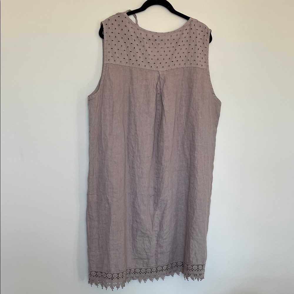 NWT Belllambra  100 % linen Flax taupe Sleeveless Tunic with Lace Hem 3x - Picture 3 of 4